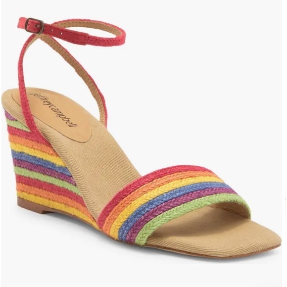 Jeffrey Campbell On-Board Rainbow Espadrille Wedge Sandal Sz 8 New in Box - Picture 1 of 8